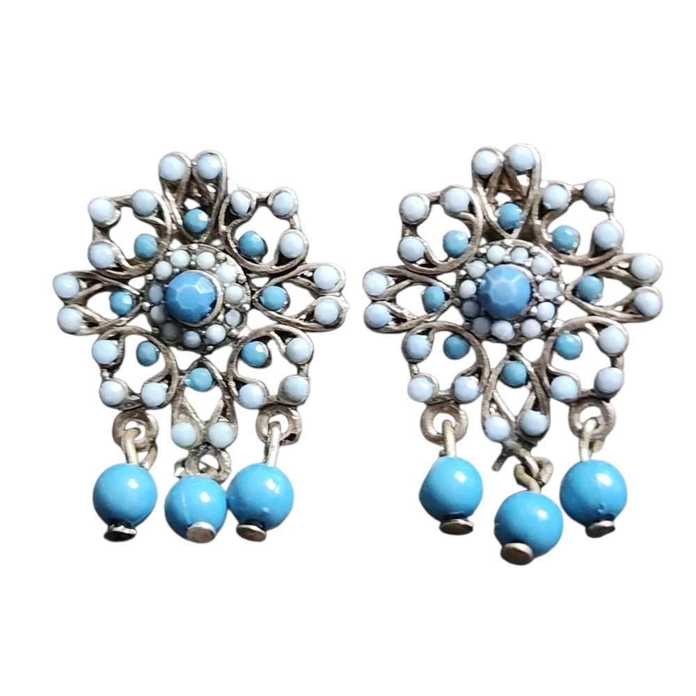 Blue and Silvertone Earrings Elegant